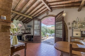 House | Living area | 32-inch flat-screen TV with cable channels, TV, fireplace