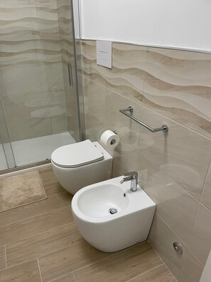 Dusche, Haartrockner, Bidet, Handtücher