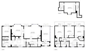 Un plan d’étage d’un hôtel à trois étages, comprenant une véranda, une salle à manger, un salon, une cuisine et plusieurs chambres.