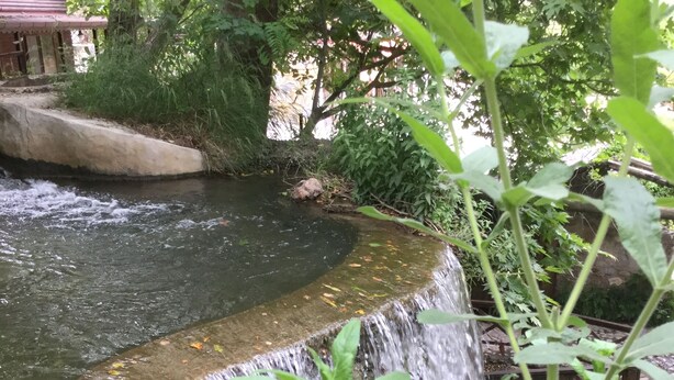 A small waterfall in a natural setting with surrounding greenery and a stone structure. - Uyku Vadisi Otel (Milas)