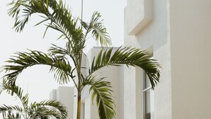 A modern building with white exterior walls, large windows, and potted plants. - HS HOTSSON Acapulco Villas (Acapulco)