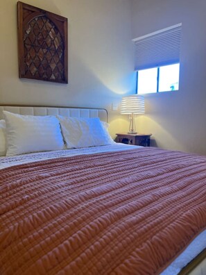1 bedroom, desk, iron/ironing board, travel cot