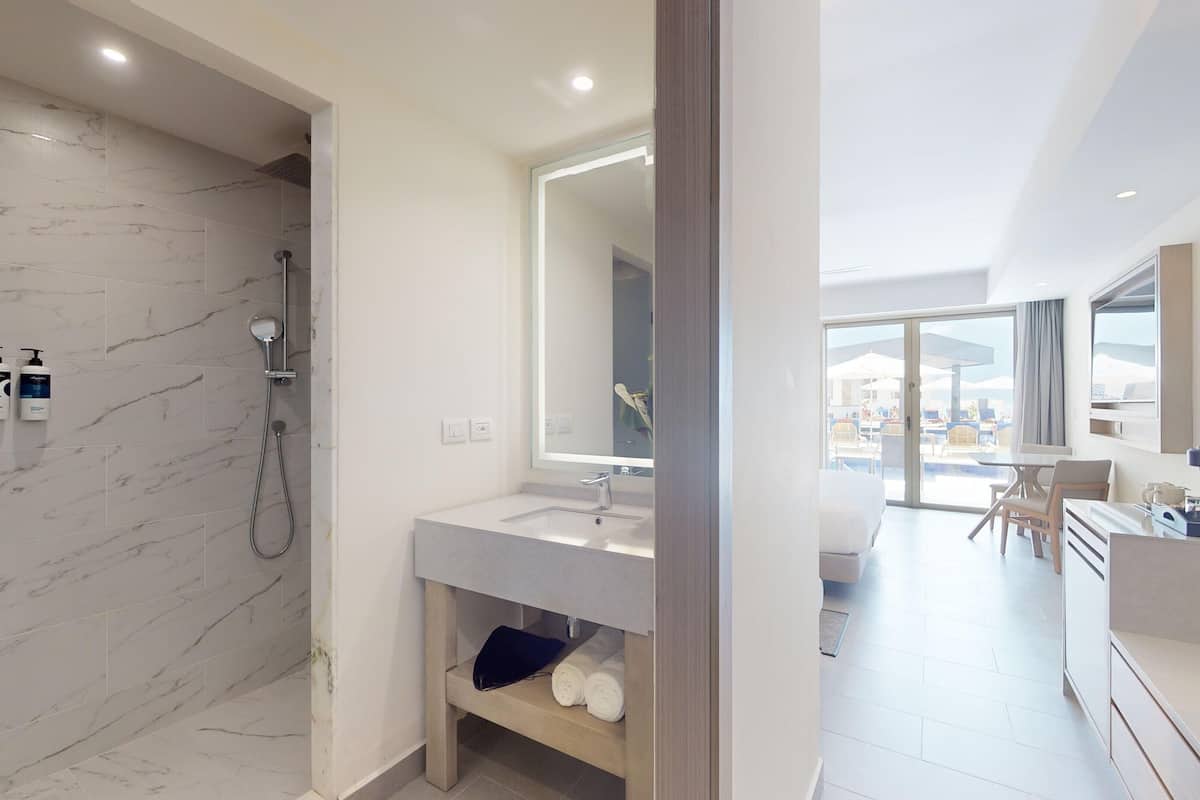 shower, rainfall showerhead, free toiletries, hair dryer