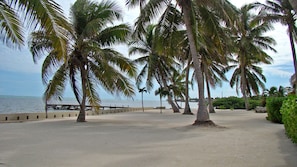 On the beach, sun-loungers, beach towels