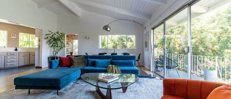 Smart TV, caminetto, libri