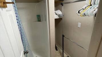 Shower, towels, soap, shampoo