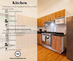 Refrigerador, microondas, parrilla de estufa y cafetera y tetera