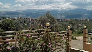 Zona residencial con vistas a montañas lejanas y cielo despejado.