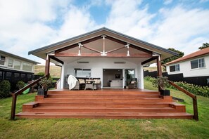 Terrace/patio - Poolside Stay with City Views | Close to the Redwoods for Forest Adventures (Rotorua)