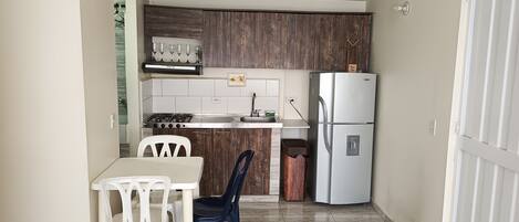 Fridge, dining tables