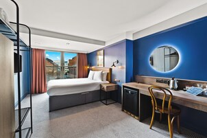 In-room safe, desk, laptop workspace, blackout curtains