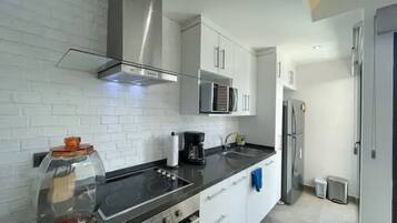 Luxury Apartment | Private kitchen | Full-size fridge, microwave, oven, coffee/tea maker