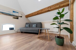 Una Smart TV, una chimenea, libros