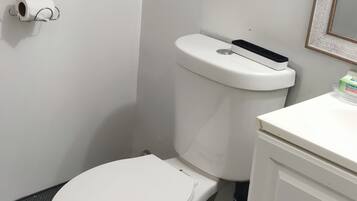 Douche, serviettes fournies, savon, papier toilette