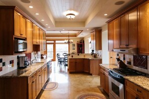 Microwave, stovetop, dishwasher, coffee/tea maker