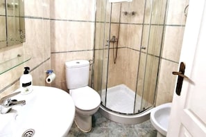 Suihku, hiustenkuivaaja, bidee, pyyhkeet