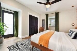 2 bedrooms, memory-foam beds, desk, iron/ironing board
