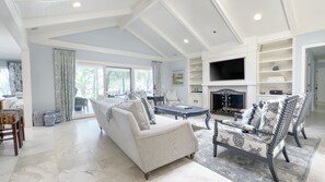 House, Multiple Beds, Pool Access, Pool View | Living area | 50-inch TV with cable channels - 8 North Calibogue Cay Rd at The Sea Pines Resort (Hilton Head Island)