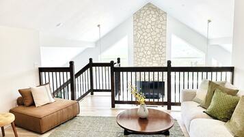 Smart TV, fireplace, video games, DVD player