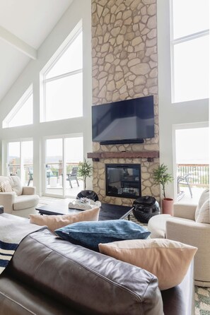 Smart TV, fireplace, video games, DVD player