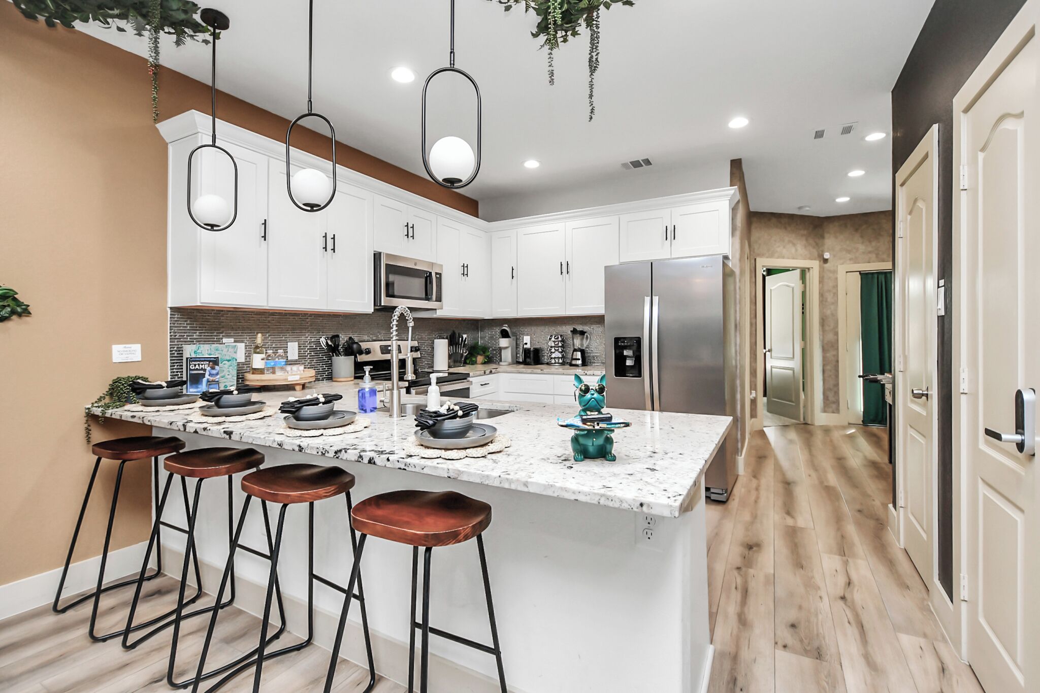 Fridge, microwave, oven, dishwasher