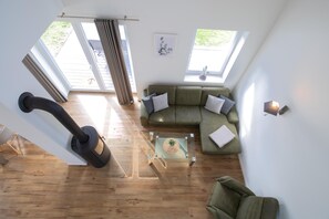Télévision, cheminée, livres