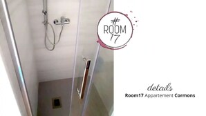 Une douche équipée d’un pommeau de douche à main et d’un robinet fixé au mur.
