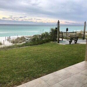 Terrace/patio - BEACHFRONT 5 STEPS TO BEACH ACCESS, BEACH SERVICE MARCH-OCT,  MANY NEW UPGRADES! (Destin)