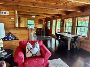 Smart TV, fireplace, DVD player, books