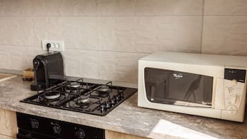 Frigorífico, microondas, horno y placa de cocina