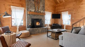 Smart TV, fireplace, video games, music library