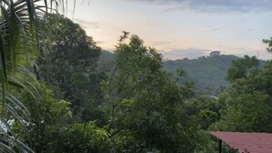 A lush, green landscape with dense foliage and a red-roofed structure in the foreground. - Casa Melodía 🌿 2BR Near El Cuco & Las Flores (Chirilagua)
