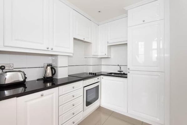 Fridge, microwave, oven, dishwasher