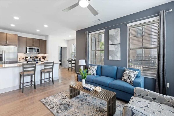 TV, fireplace, offices