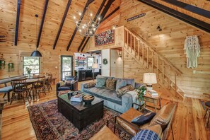 Cabin, Multiple Beds, Hot Tub | Living area | TV, fireplace - Papa Bear Path (Cherry Log)