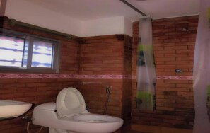 Ducha, cabezal de ducha tipo lluvia, toallas, jabón