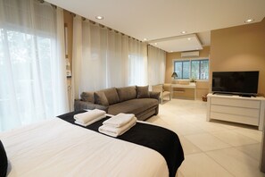 Villa, Private Pool | Living area | 37-inch flat-screen TV with cable channels, TV