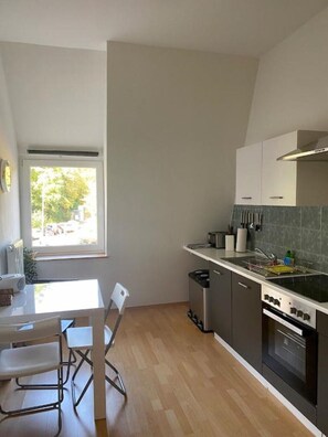 Fridge, oven, stovetop, electric kettle