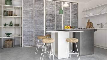 Luxury Villa | Private kitchen | Full-size fridge, microwave, oven, stovetop