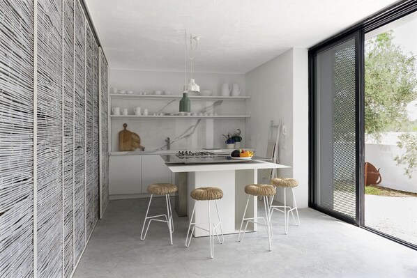 Luxury Villa | Private kitchen | Full-size fridge, microwave, oven, stovetop