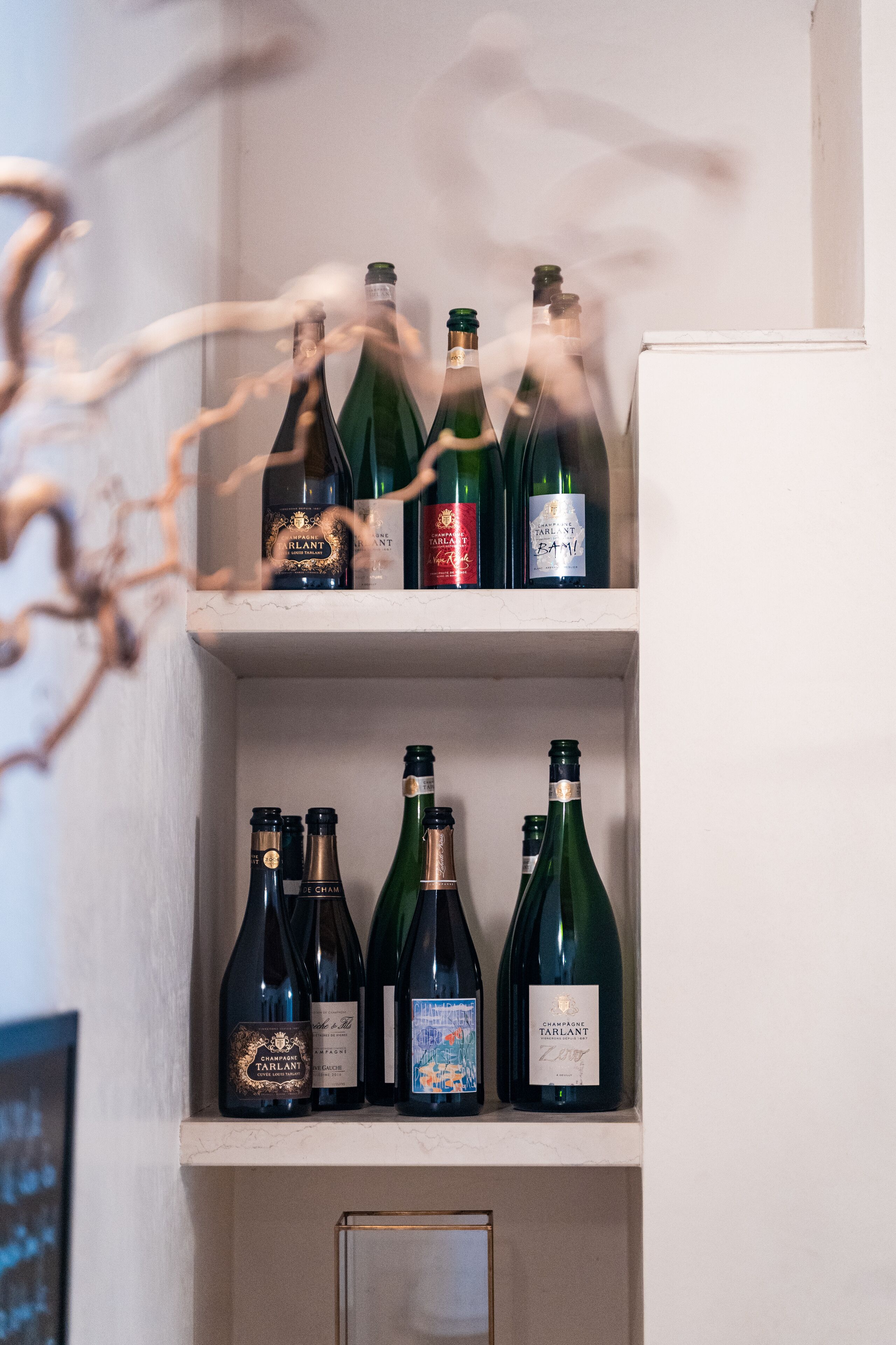 Ein Weinkühlschrank mit mehreren Weinflaschen.