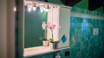 Douche, sèche-cheveux, bidet, serviettes fournies