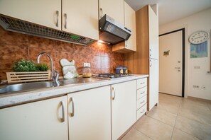 Fridge, cookware/dishes/utensils