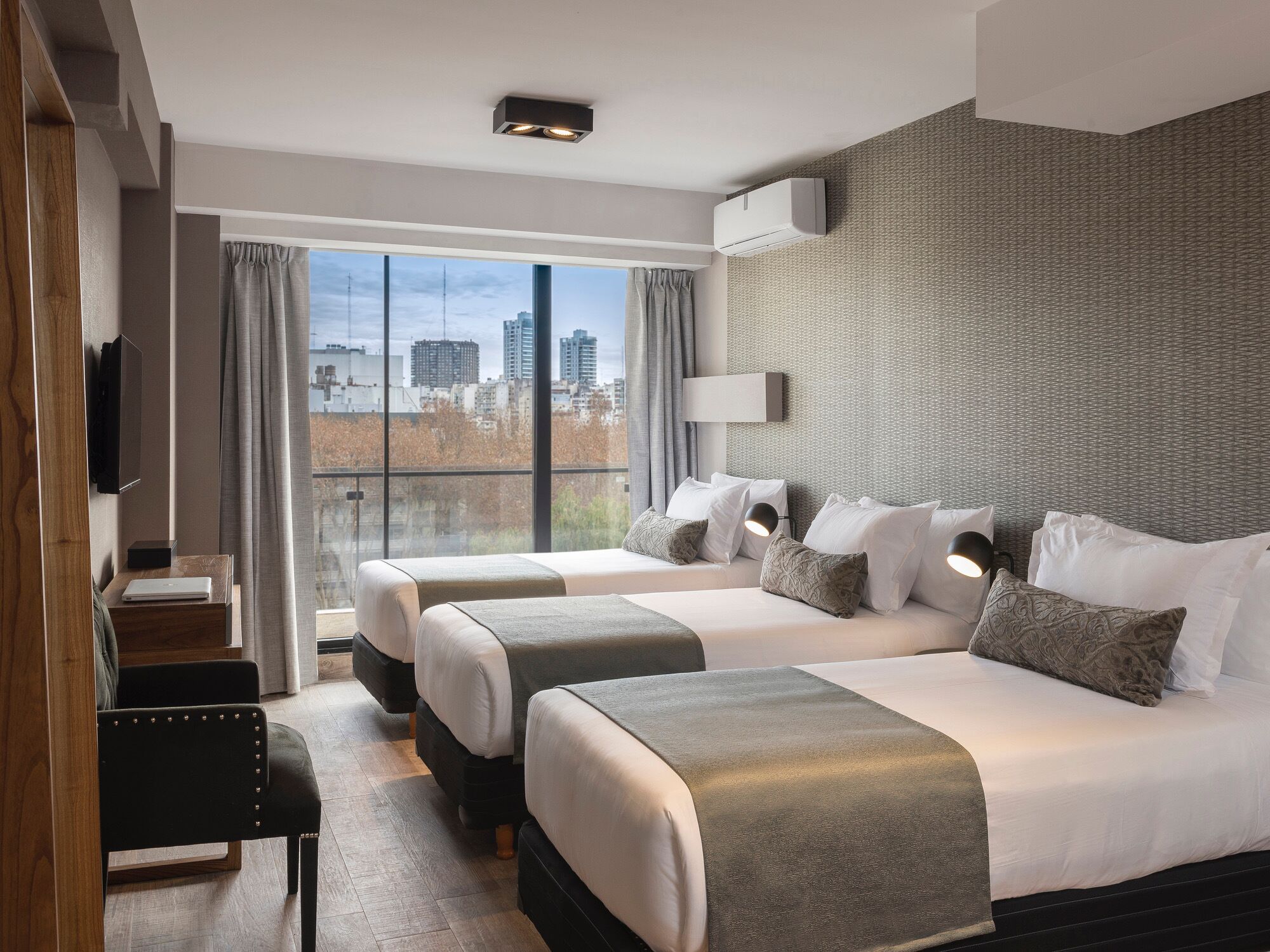 Premium bedding, memory foam beds, in-room safe, desk