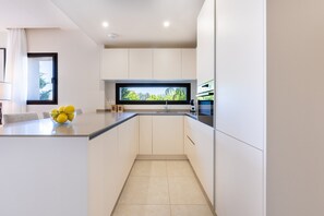 Fridge, microwave, oven, dishwasher