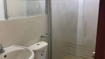 Regadera, toallas, jabón, papel de baño