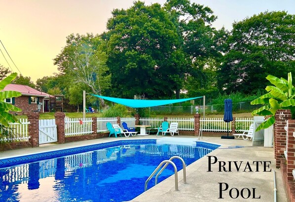 Outdoor pool - Charming farmhouse w/ pool, firepit, & close to 2 state parks! Pet friendly🐾 (Germanton)