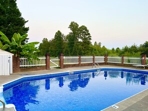 Outdoor pool - Charming farmhouse w/ pool, firepit, & close to 2 state parks! Pet friendly🐾 (Germanton)
