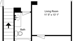 A floor plan with a living room, two bedrooms, a bathroom, and a closet. - 7 Heaven by Silver Sands Vacation Rentals (Port Aransas)