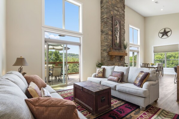 Smart TV, fireplace, video games, DVD player